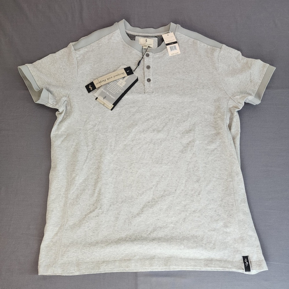 Scott James England‎ Mens XL Oatmeal Henley Shirt Short Sleeve Casual